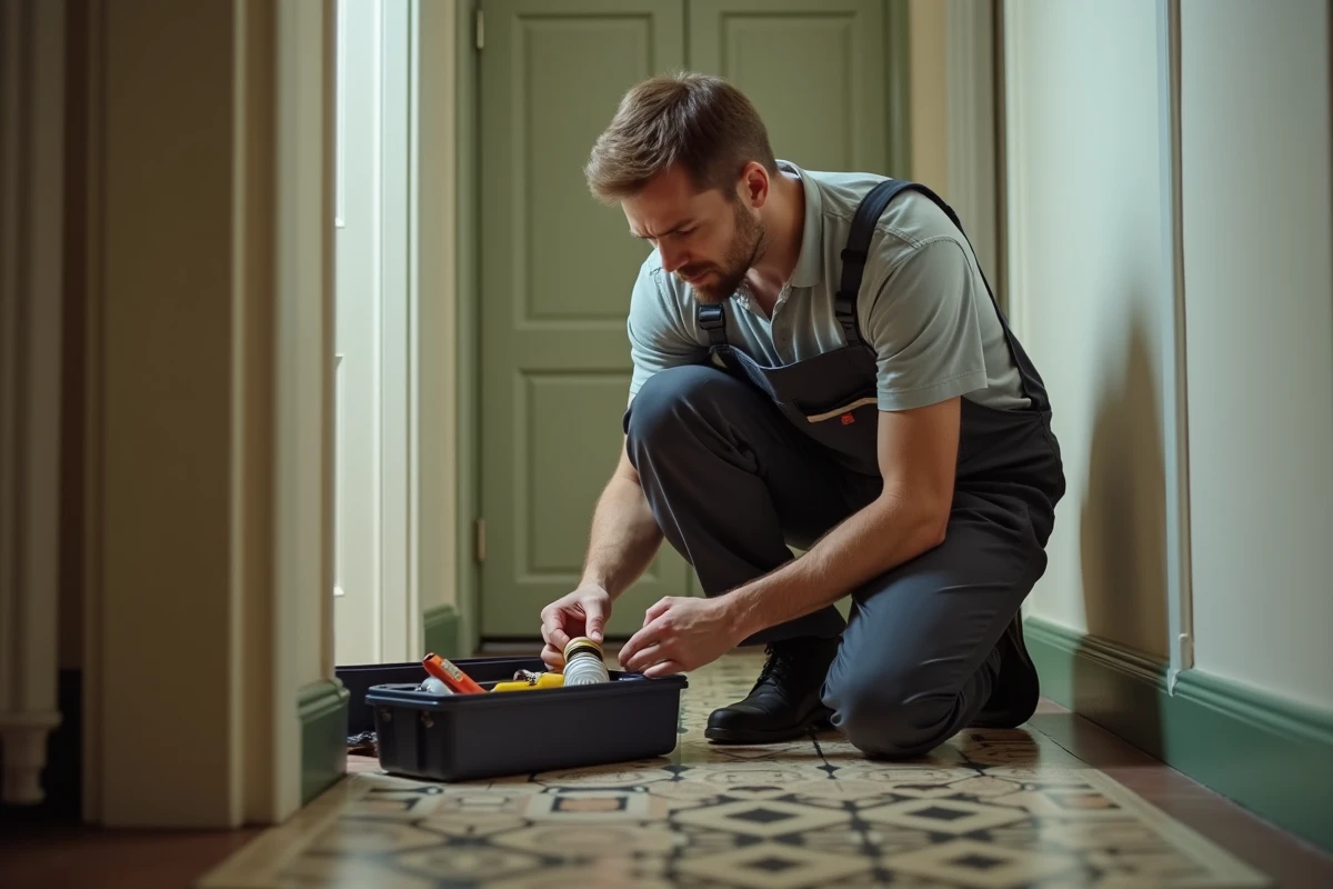 Homme bricolant avec une ampoule dans le couloir