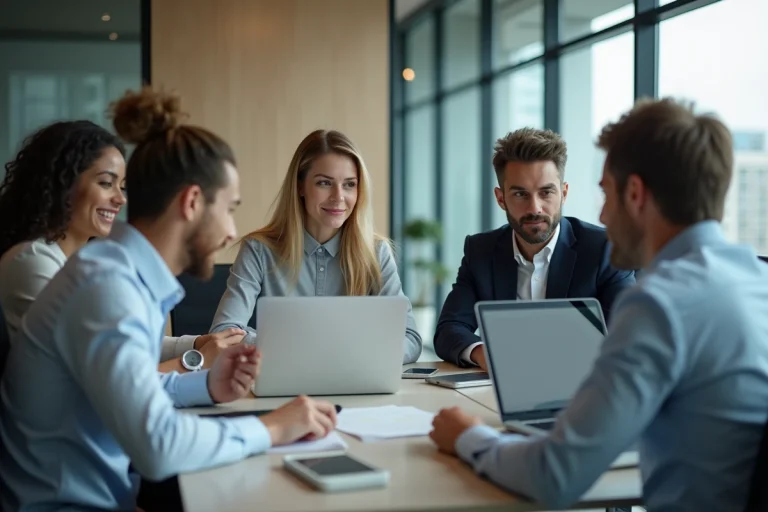 Groupe de professionnels collaborant dans un bureau moderne