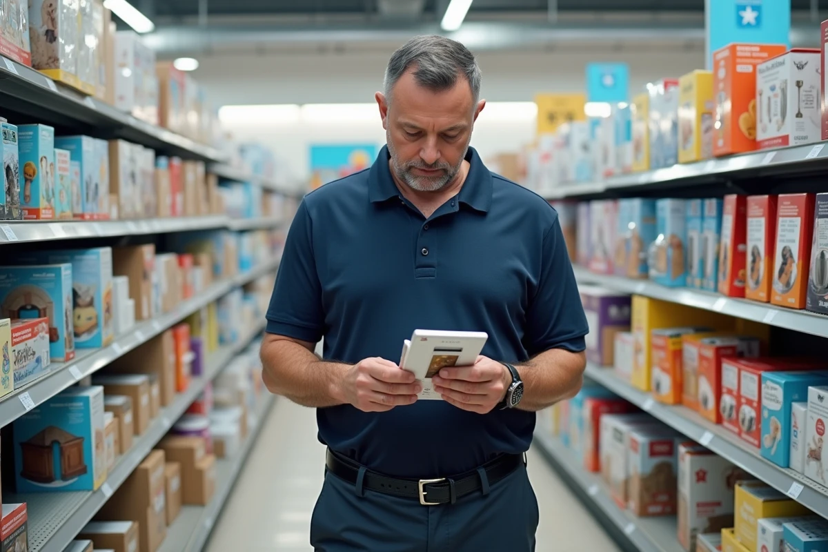 Expert en sécurité infantile examinant des dispositifs de protection dans un magasin spécialisé