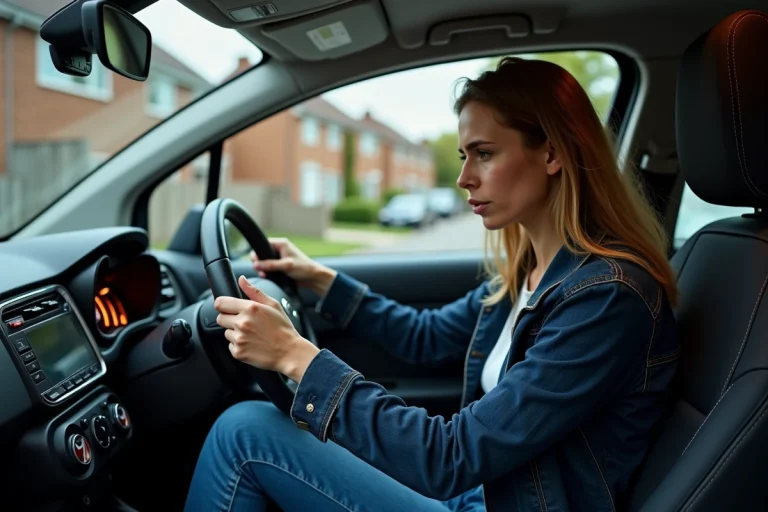 Femme inspectant le tableau de bord d'une Citroen C3