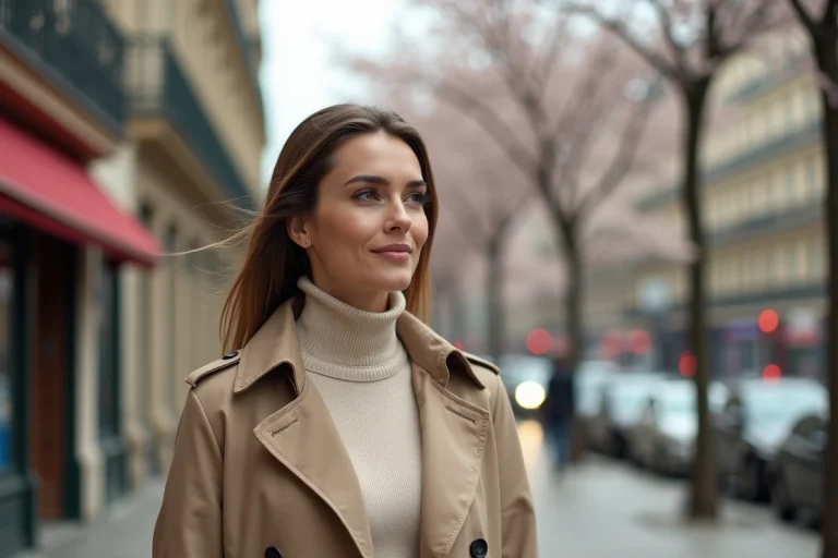 Femme élégante dans une rue parisienne historique