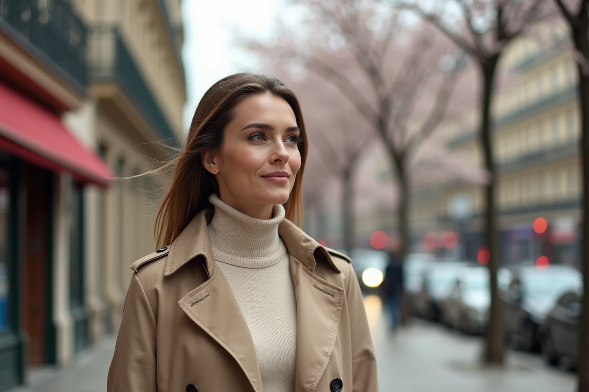 Femme élégante dans une rue parisienne historique