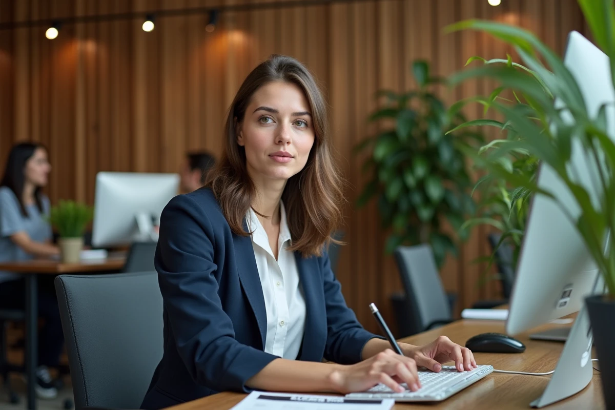 Jeune femme travaillant sur un ordinateur dans un espace coworking