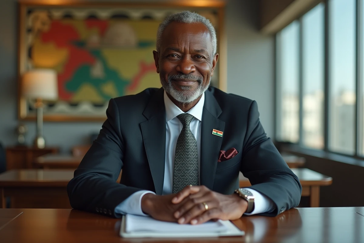 Homme africain en costume dans un bureau moderne