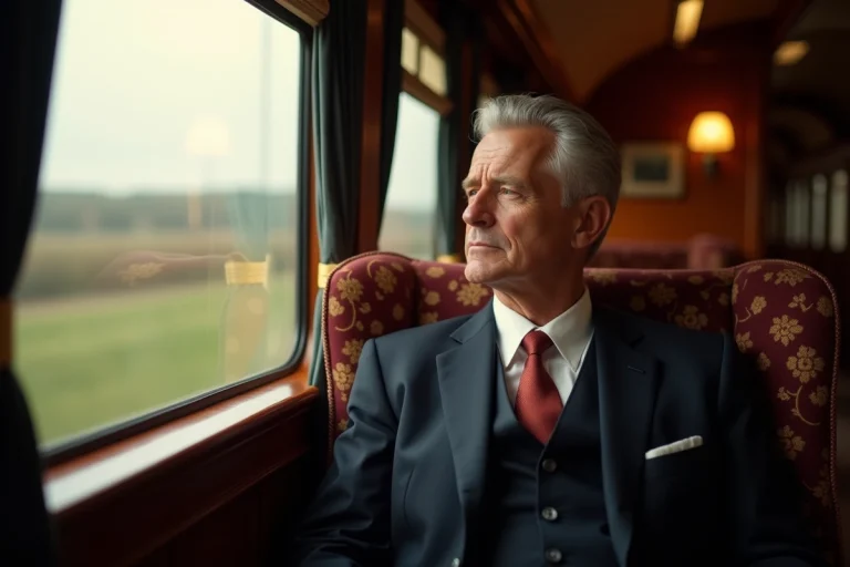 Homme d age en costume dans train OrientExpress