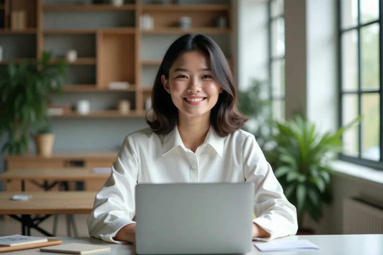 Jeune femme entrepreneure souriante dans un bureau moderne