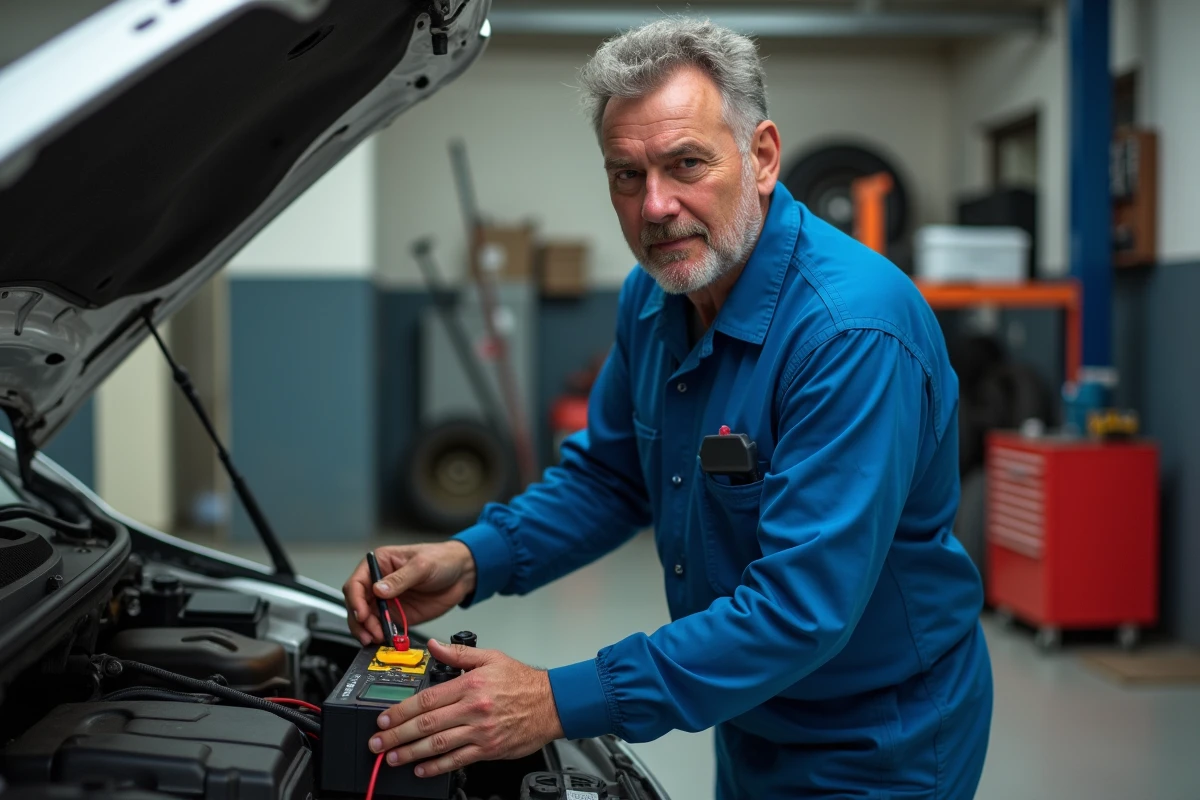 Mecanicien testant la batterie d